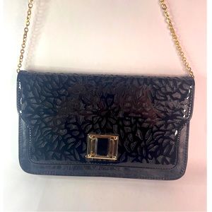 Urban Expressions Black Leather Gold Strap Crossbody Bag new